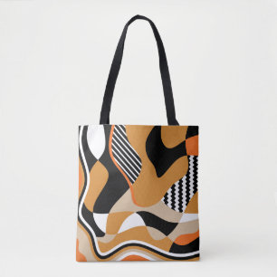 Bolsa Tote onda abstrato: padrão preto vintage