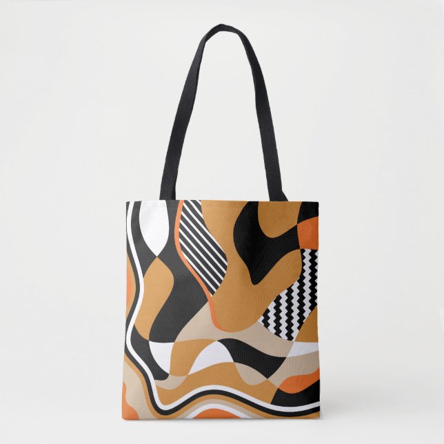 Bolsa Tote onda abstrato: padrão preto vintage (Frente)