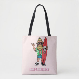Bolsa Tote Onda Certa, Cara! Surfista Barbudo de Desenho