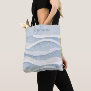 Bolsa Tote Onda de Neve de Inverno Azul Padrão Personalizado
