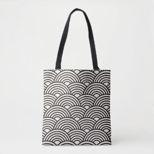 Bolsa Tote Onda Japonesa Seigaiha Preta E Creme Branco