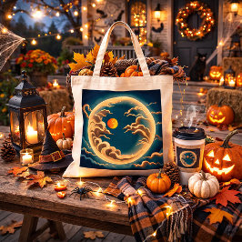 Bolsa Tote Onda Lunar Celestial Estética, Lua do Oceano Místi
