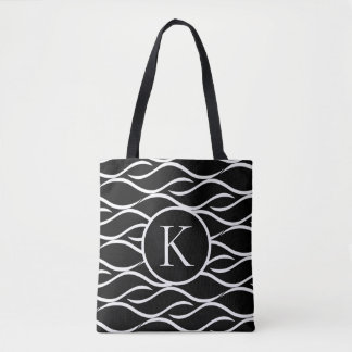 Bolsa Tote Onda Preta e Branca com Monograma Personalizado