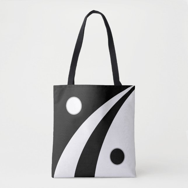 Bolsa Tote Ondas abstratas em preto e branco com círculos (Frente)