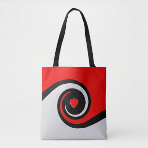 Bolsa Tote Ondas Abstratas Vermelhas, Pretas e Cinza Claro
