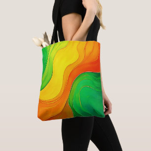 Bolsa Tote Ondas Artísticas Orgânicas Amarelo Verde