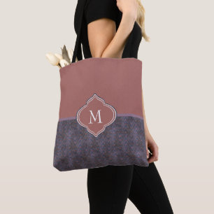 Bolsa Tote Ondas azuis roxas de monograma escuras