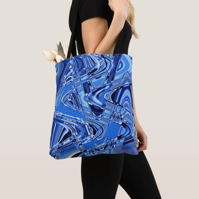 Bolsa Tote ondas de estradas em azul (Close Up)