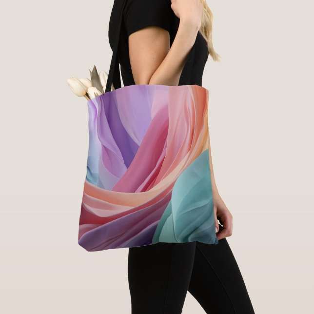 Bolsa Tote Ondas de Tecido Pastel Abstrato (Close Up)