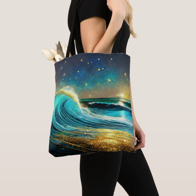 Bolsa Tote Ondas Divergentes do Oceano Glittering (Close Up)