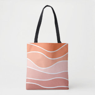 Bolsa Tote Ondas do estilo retrô cor-de-rosa e laranja