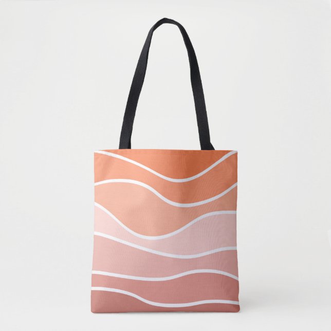 Bolsa Tote Ondas do estilo retrô cor-de-rosa e laranja (Frente)