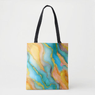 Bolsa Tote Ondas do Oceano em Padrão Azul-Verde e Laranja-Ama