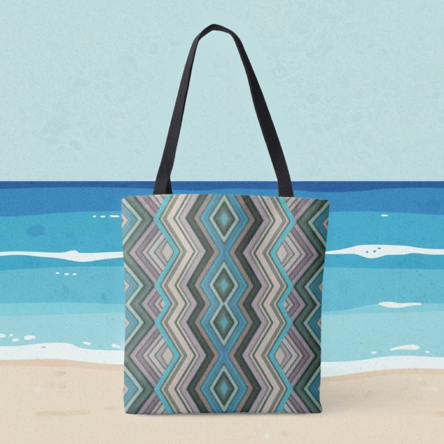 Bolsa Tote Ondas do Oceano Zig Zags & Stripes (Criador carregado)