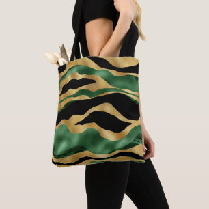 Bolsa Tote Ondas Douradas brilhantes verdes a preto