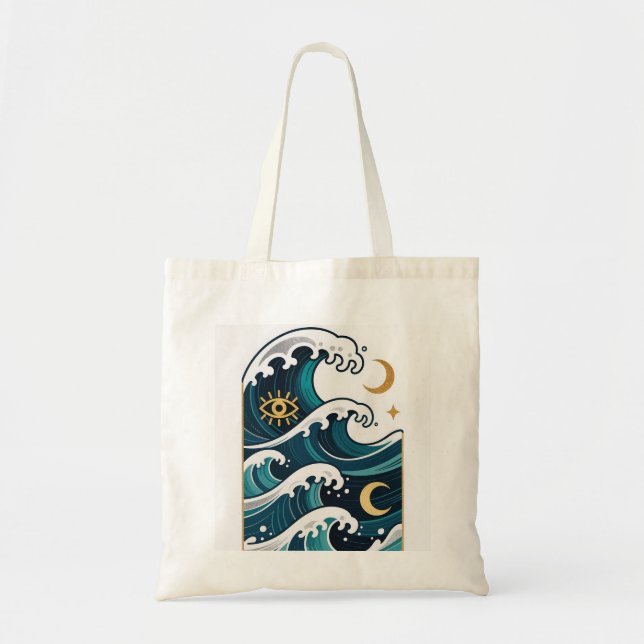 Bolsa Tote Ondas e lua com olho (Frente)