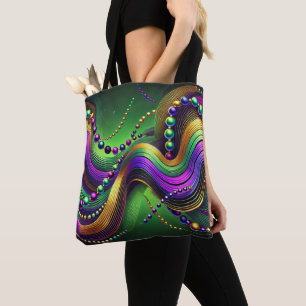 BOLSA TOTE ONDAS E MIÇANGAS DOURADAS MARDI VERDES PURPAS