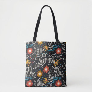 Bolsa Tote Ondas Florais de Abstrato vibrantes em preto