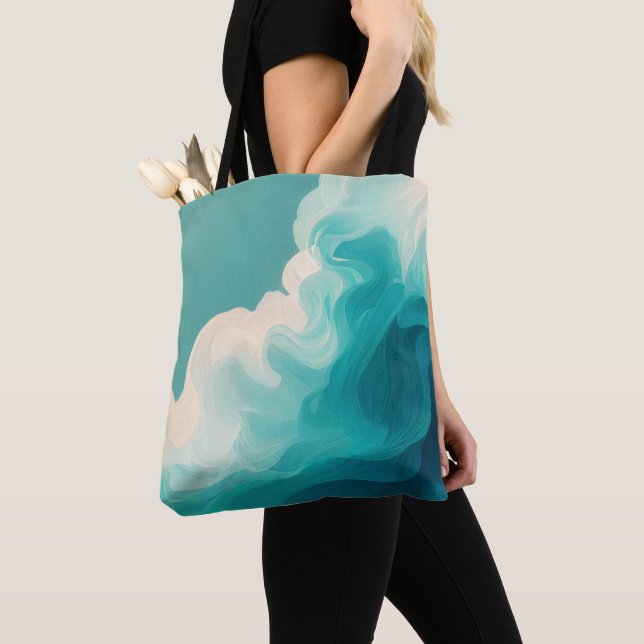 Bolsa Tote Ondas Fluídas Absrutas em Azul e Branco (Close Up)