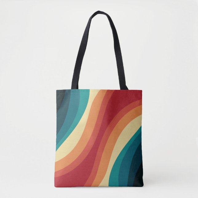 Bolsa Tote Ondas multicoloridas em estilo retrô (Frente)