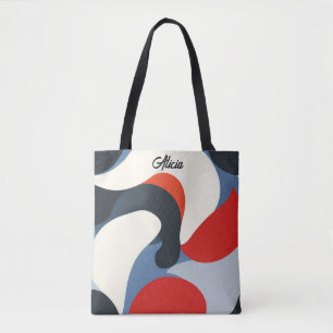 Bolsa Tote Ondas Pretas Azul Vermelho Branco