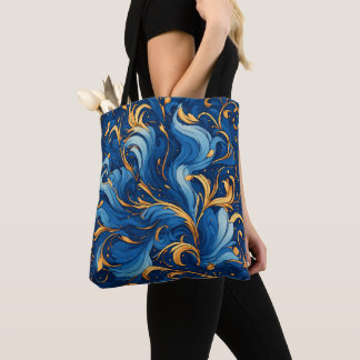 Bolsa Tote Ondas Reais de Fantasia Redemoinhos de Azul & Dour