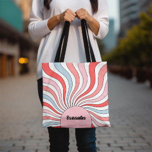 Bolsa Tote Ondas Retro Groovy em Cores Pastel