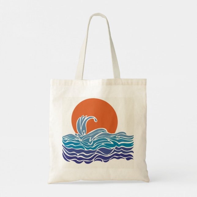 Bolsa Tote Ondas retro-oceânicas e pôr do sol (Verso)