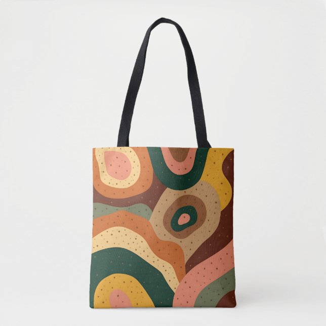 Bolsa Tote Ondas retrógradas e pontos com cores vibrantes (Frente)
