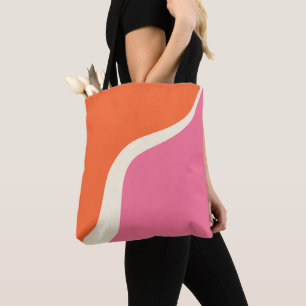 Bolsa Tote Ondas Simples 3 - Rosa, Laranja e Creme