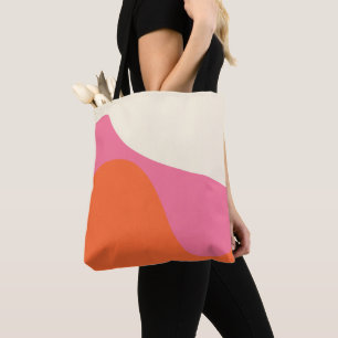 Bolsa Tote Ondas Simples 4 em Rosa, Laranja e Creme