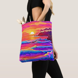 Bolsa Tote Ondas Sunset: Sonho Costeiro Vivo