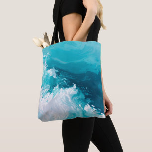 Bolsa Tote Ondas Turquesa Giratórias Arte Abstrata de Onda do