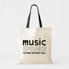 Bolsa Tote Onde Palavras Falham Música Falam aspas com teclas
