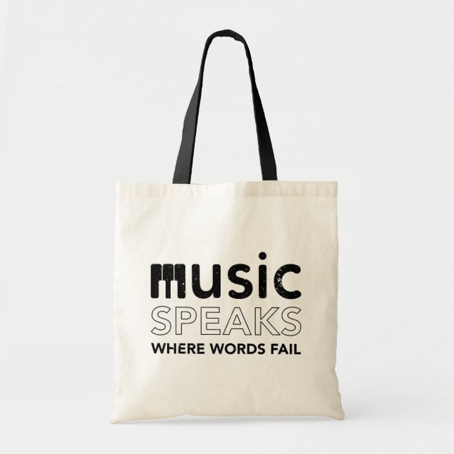 Bolsa Tote Onde Palavras Falham Música Falam aspas com teclas (Frente)