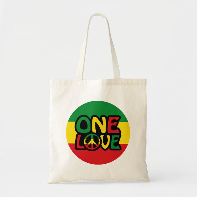Bolsa Tote One Love, Reggae design com cores reggae (Frente)