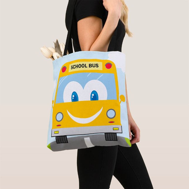 Bolsa Tote Ônibus escolar feliz (Criador carregado)