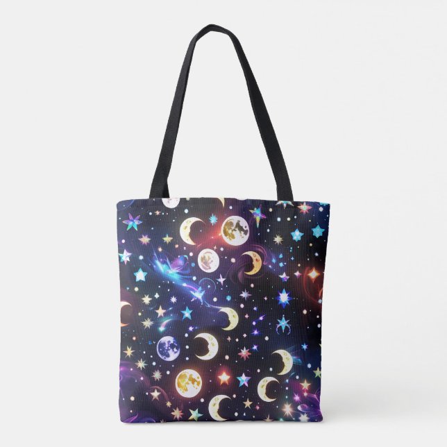 Bolsa Tote Opala Pedra da Lua Iridescente Fases Lunares (Verso)