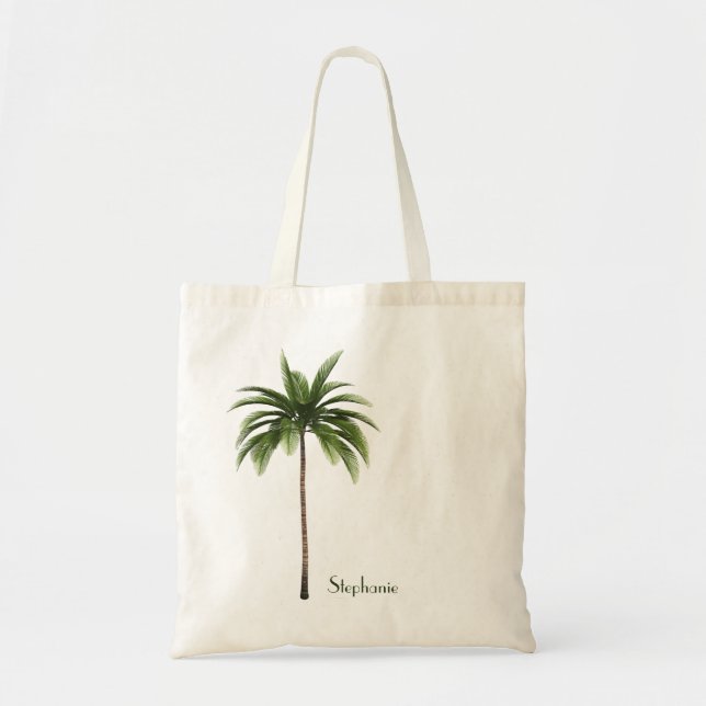 Bolsa Tote Opção Palm Tree Beach Tropical Custom Name (Frente)