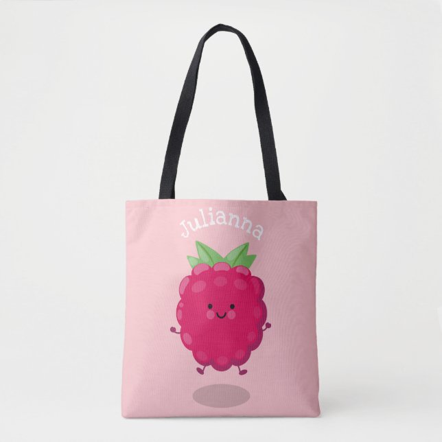 Bolsa Tote Óptica de desenho animado de framboesa feliz (Frente)