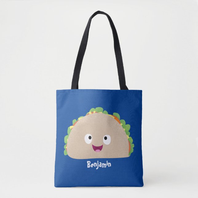 Bolsa Tote Óptica ilustração do desenho animado do taco feliz (Frente)