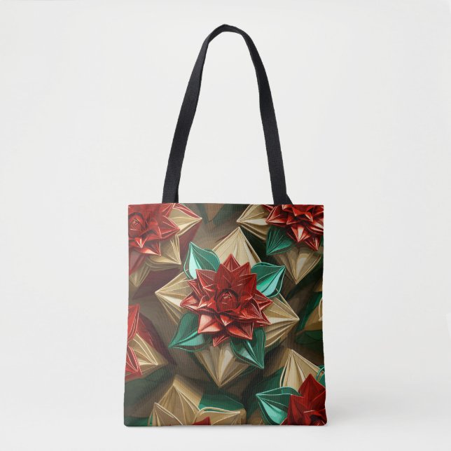 Bolsa Tote Opulência de Yuletide: Segmentos de Ouro do Natal (Frente)
