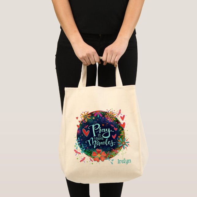 Bolsa Tote Oração Causa Milagres Bonito Ireyln Floral Persona (Frente (produto))