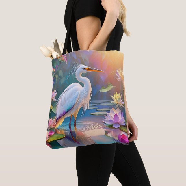 Bolsa Tote Orange Billed White Heron Fantasy Bird (Close Up)