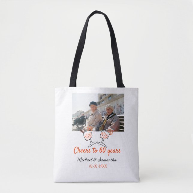 Bolsa Tote Orange cheers to 60 years anniversary wedding  (Frente)