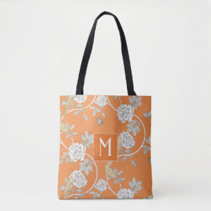 Bolsa Tote Orange Chinoiserie Floral Monograma