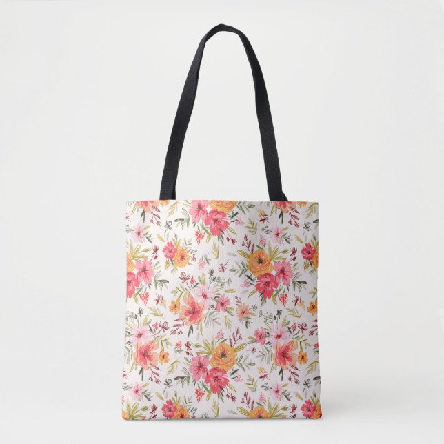 Bolsa Tote Orange Doodle Garden Flower Pattern (Frente)