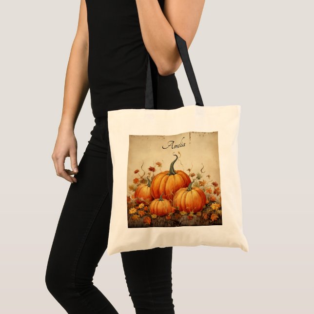 Bolsa Tote Orange Pumpkins Rustic Autumn (Frente (produto))