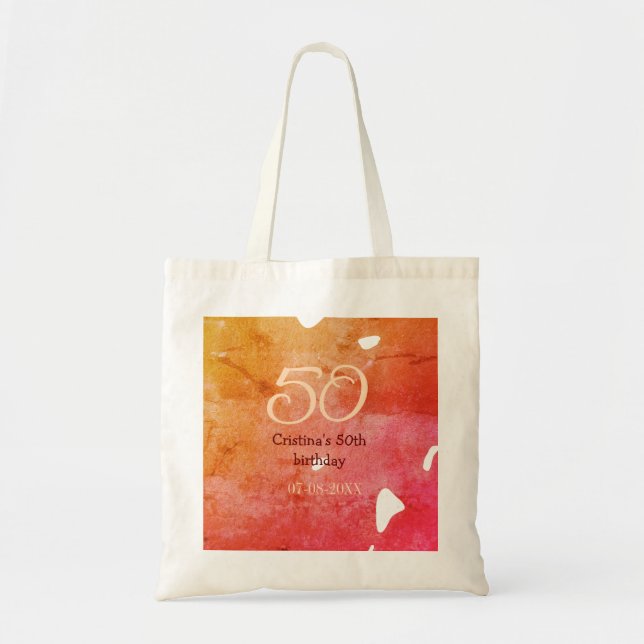 Bolsa Tote Orange red 50 aniversário adicione nome data p (Frente)