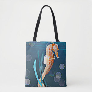 Bolsa Tote Orange Seacavalo contra o mar com bolhas
